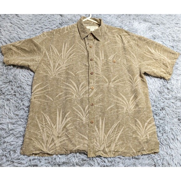 Island Republic Hawaiian Shirt Mens Size XL XLarge Floral Print‎ Silk Brown Tan - Picture 1 of 8
